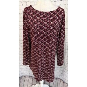 J. Jill Ponte Stretch Shift Dress Cranberry Long Sleeve Knit Size Large Tunic